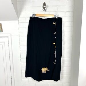 Vintage African Safari Animals Black Skirt